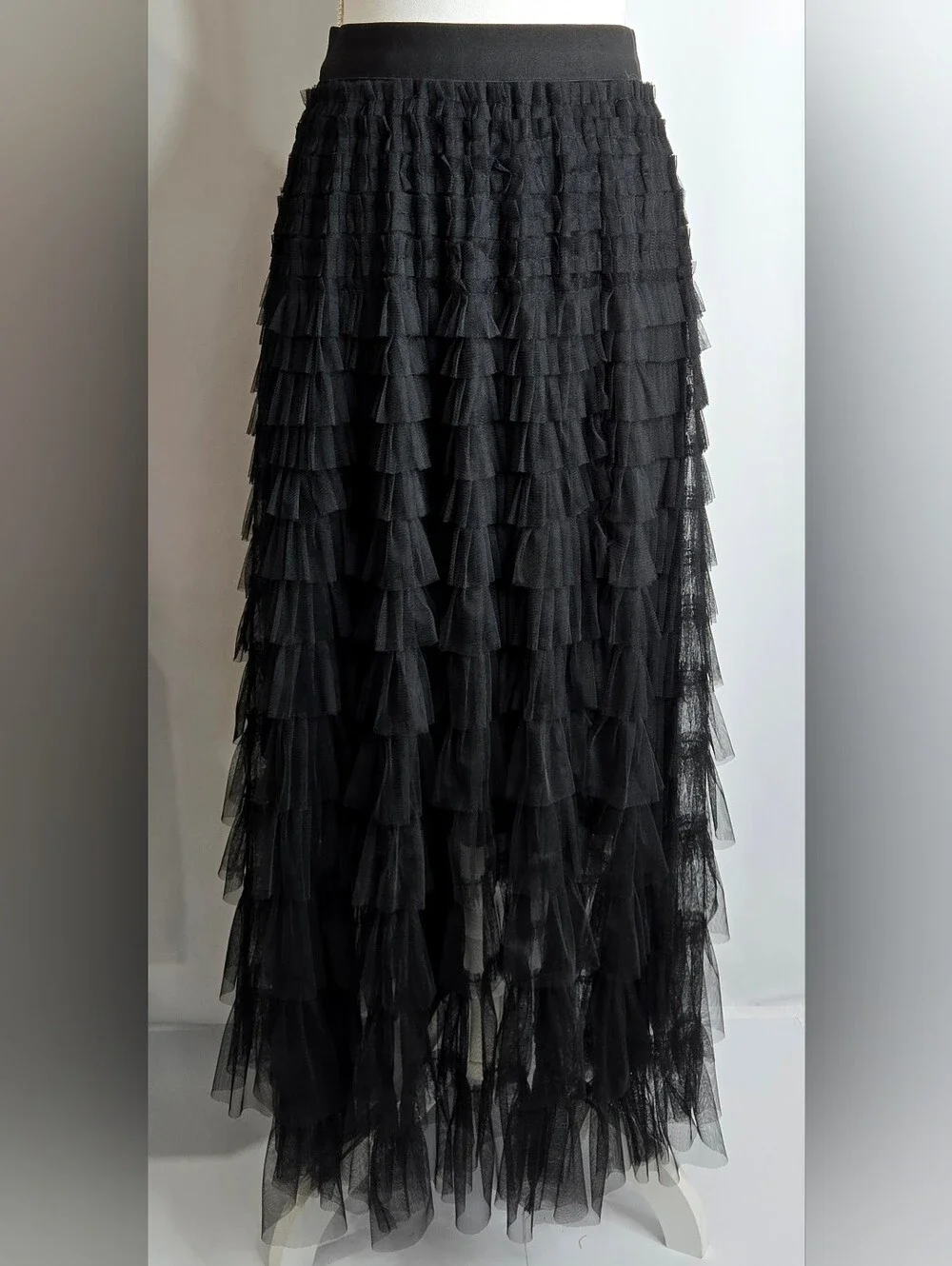Black Tiered Tulle Ruffle Maxi Skirt Anthropologie Inspired NWOT L